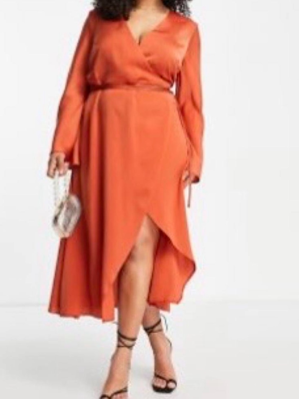 ASOS Curve long sleeve Rust Wrap Dress with Tie Waist size 16